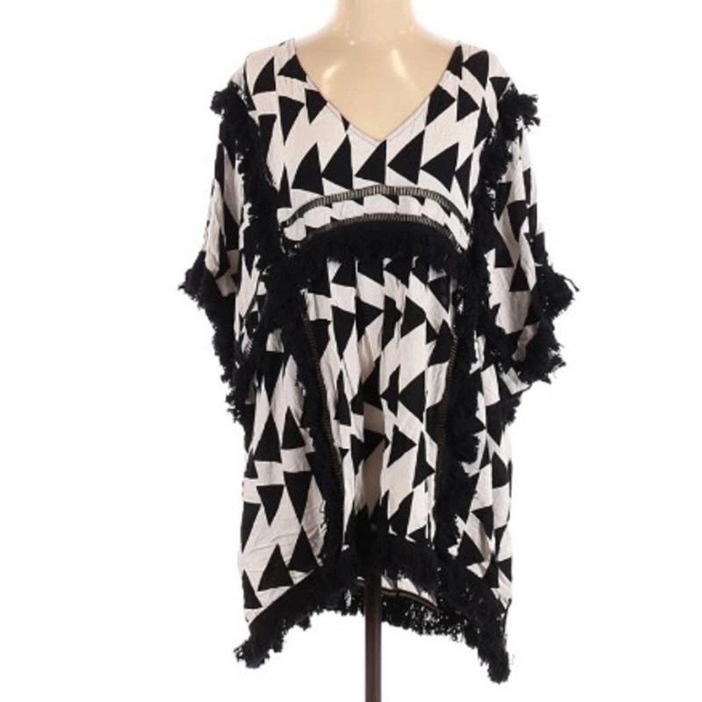 Suboo Revolve Brand Black White Embroidered Detail Tassel Trim Tunic Small